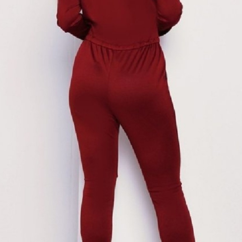 NWT Burgundy Off the Shoulder Long Sleeve Jumpsuit - Picture 6 of 8